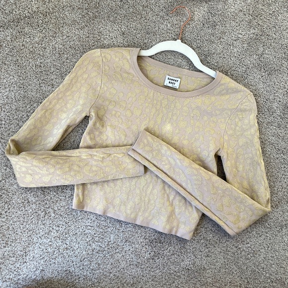 Sunday Best Tops - Sunday Best Aritzia, Long Sleeve Crop Top - subtle animal print 🐆 beautiful 🧡
